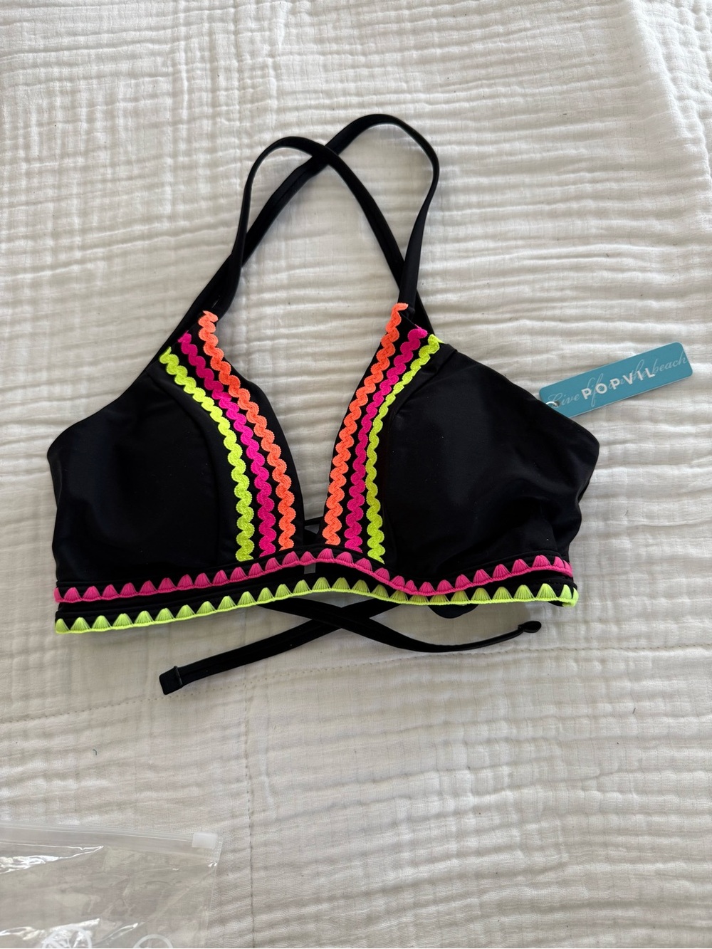 NWT Popvil Rainbow Patchwork Bikini Top Size Small